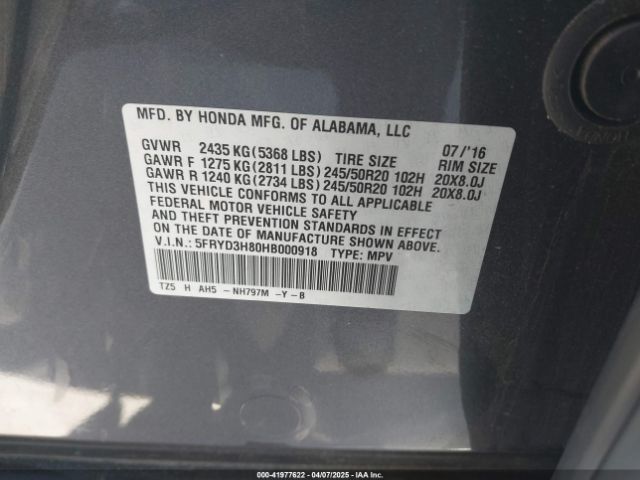 5FRYD3H80HB000918 Acura Mdx Advance Package