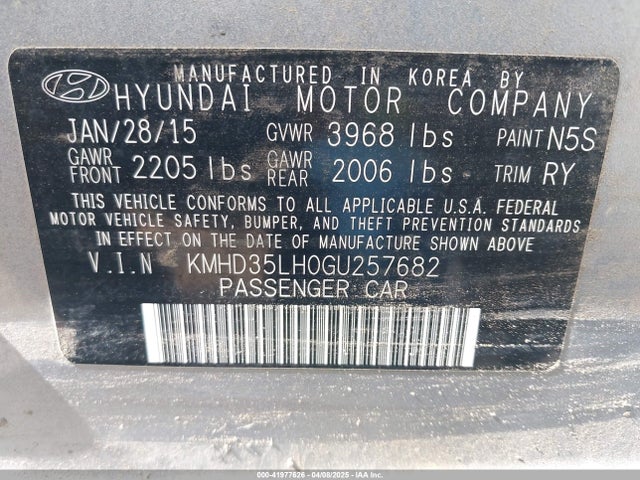KMHD35LH0GU257682 Hyundai ELANTRA GT