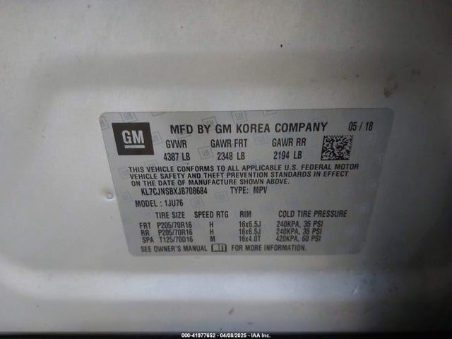 Chevrolet luv - mfi, variable valve timing, e85 max, alum 2018 KL7CJNSBXJB708684 Image 9