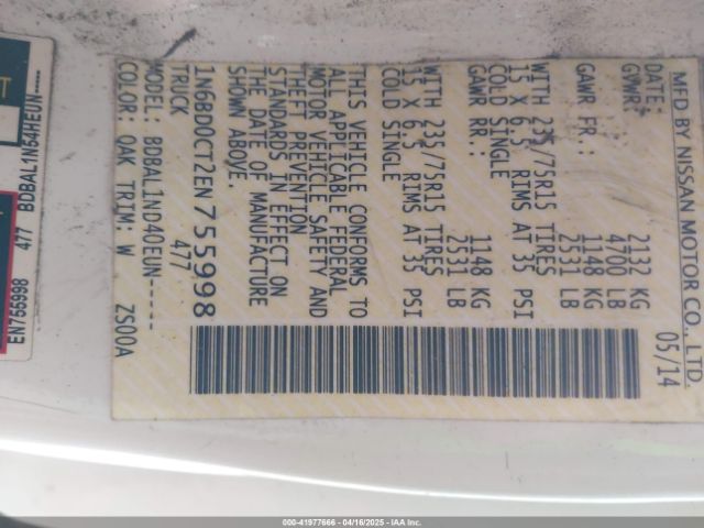 1N6BD0CT2EN755998 Nissan Frontier S/sv-i4
