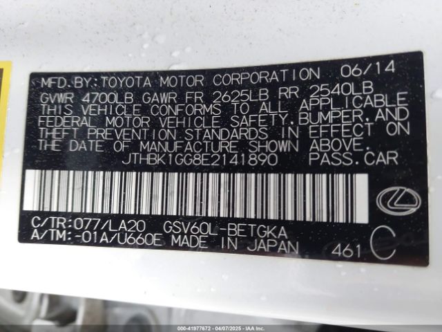 JTHBK1GG8E2141890 Lexus ES 350