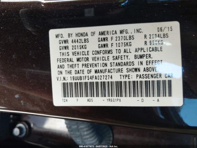 19UUB1F54FA027274 Acura TLX TECH