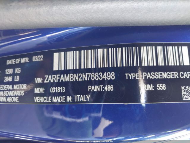 ZARFAMBN2N7663498 Alfa Romeo Giulia Ti Rwd