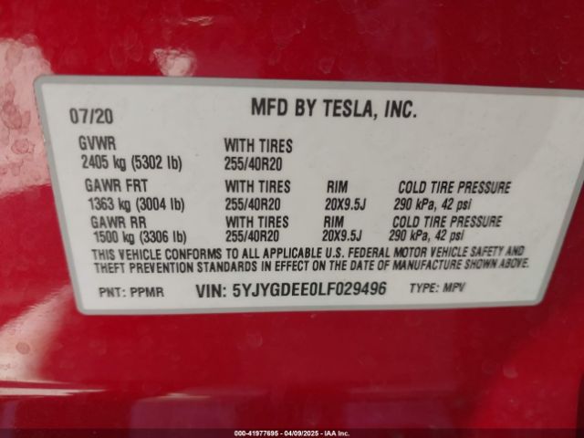 5YJYGDEE0LF029496 Tesla Model Y Long Range Dual Motor All-wheel Drive