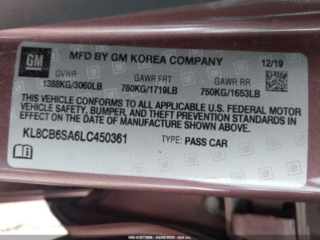 KL8CB6SA6LC450361 Chevrolet Spark Fwd Ls Automatic