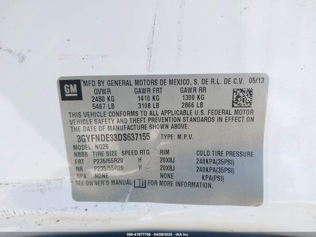 2013 CADILLAC SRX 3GYFNDE33DS637155 Photo 8
