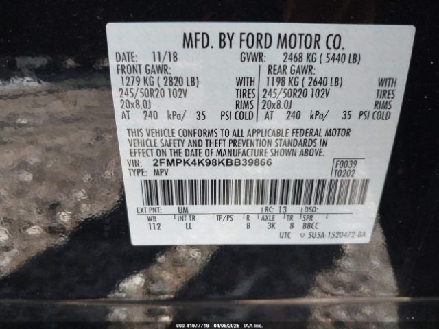 2FMPK4K98KBB39866 Ford Edge Titanium