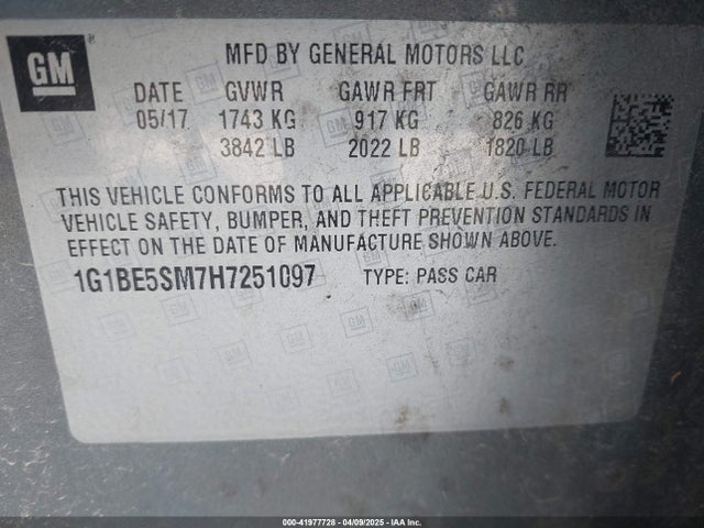 1G1BE5SM7H7251097 Chevrolet le2 -di: direct injection, vvt: variable valve timing, gen, alum