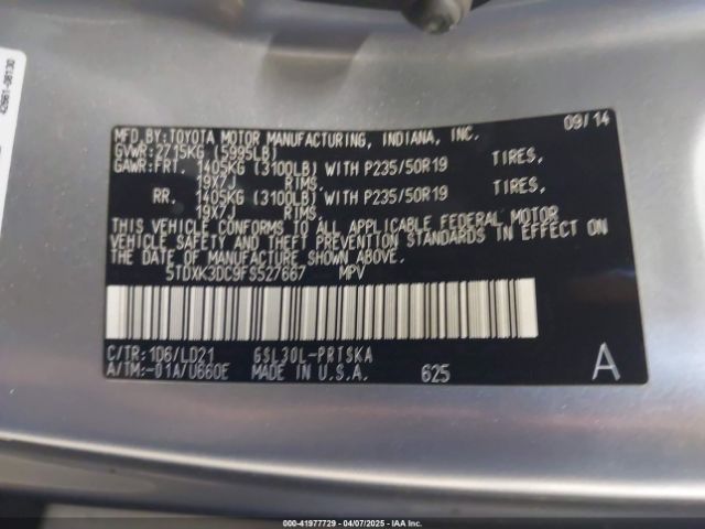 5TDXK3DC9FS527667 Toyota Sienna Se 8 Passenger