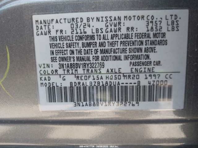 3N1AB8BV1RY322769 Nissan Sentra S Xtronic Cvt
