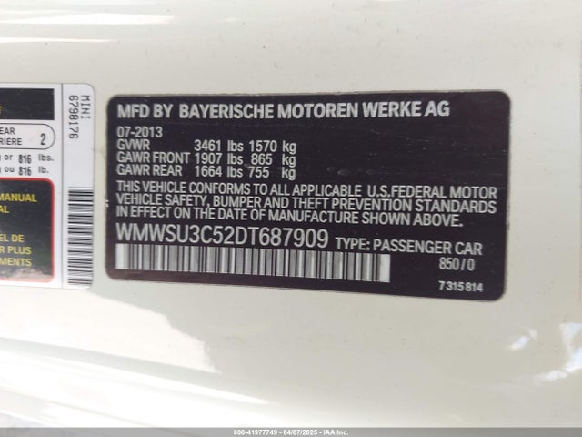 2013 MINI HARDTOP WMWSU3C52DT687909 Photo 8