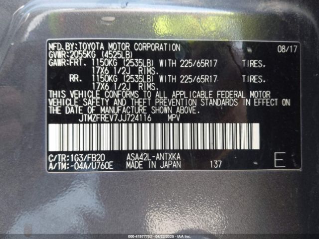 JTMZFREV7JJ724116 Toyota RAV4 LE