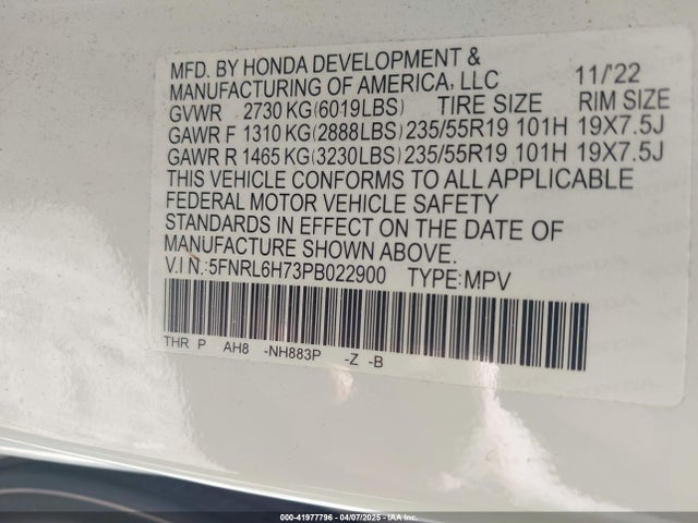 Honda Odyssey Sport 2023 5FNRL6H73PB022900 Image 9