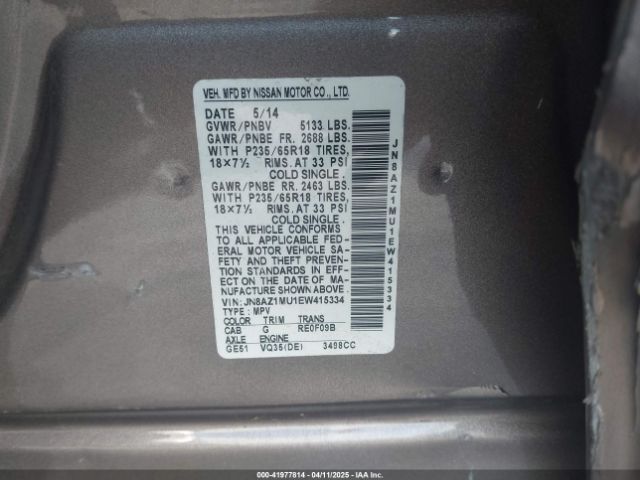 JN8AZ1MU1EW415334 Nissan MURANO SL