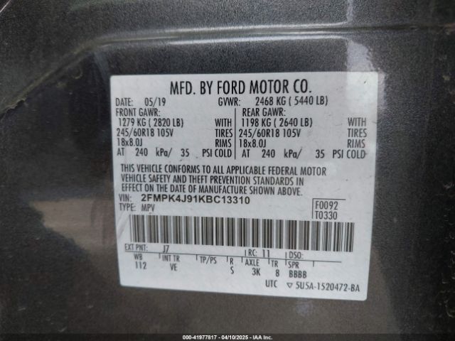 2FMPK4J91KBC13310 Ford EDGE SEL