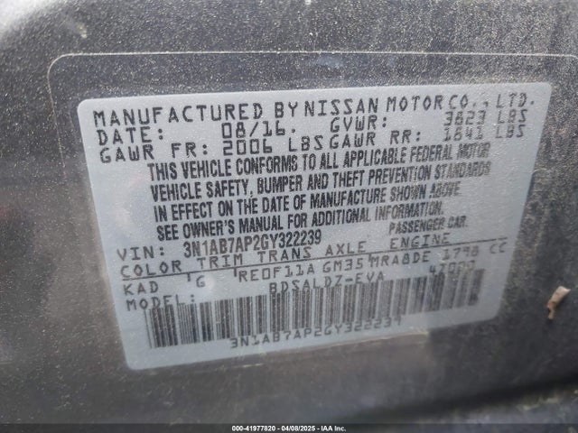 3N1AB7AP2GY322239 Nissan SENTRA SV