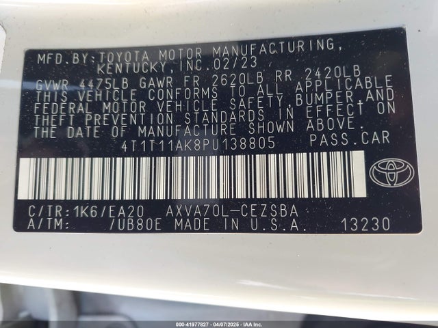 4T1T11AK8PU138805 Toyota CAMRY SE