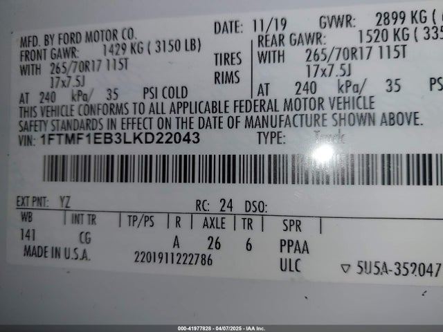 Ford F-150 Xl 2020 1FTMF1EB3LKD22043 Image 9
