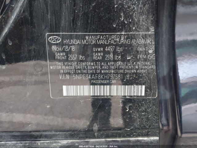 5NPE34AF8KH757581 Hyundai SONATA SEL