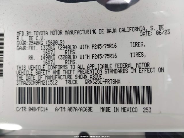 3TMAZ5CN9PM211512 Toyota Tacoma Sr5 V6