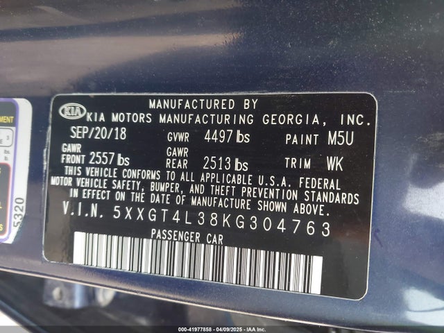 5XXGT4L38KG304763 KIA Optima S