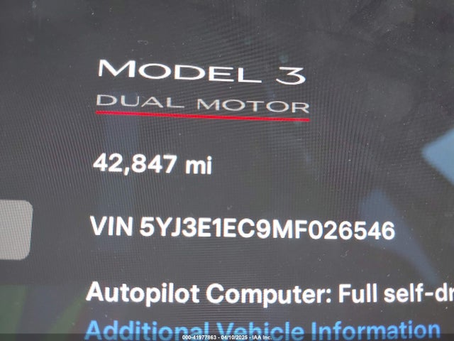 5YJ3E1EC9MF026546 Tesla Model 3 Performance Dual Motor All-wheel Drive