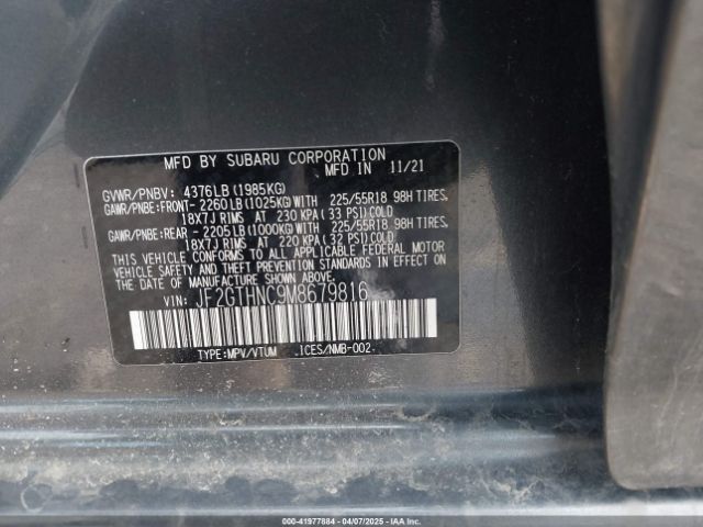 JF2GTHNC9M8679816 Subaru Crosstrek Limited