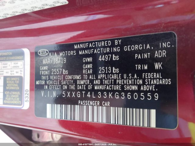 5XXGT4L33KG360559 KIA Optima S