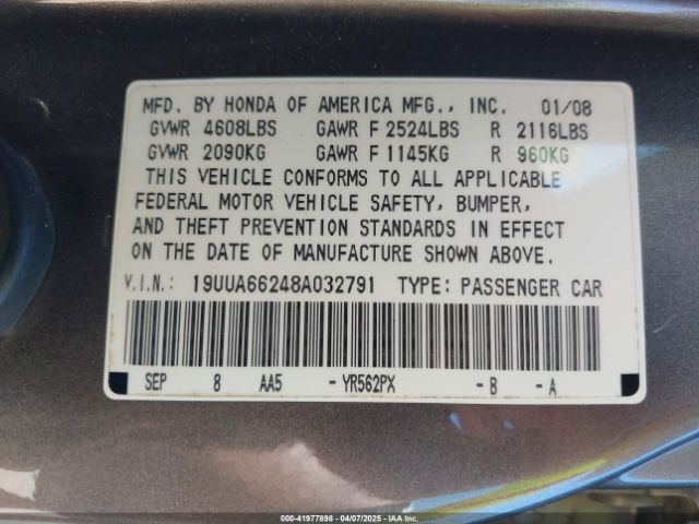 2008 ACURA TL 19UUA66248A032791 Photo 8