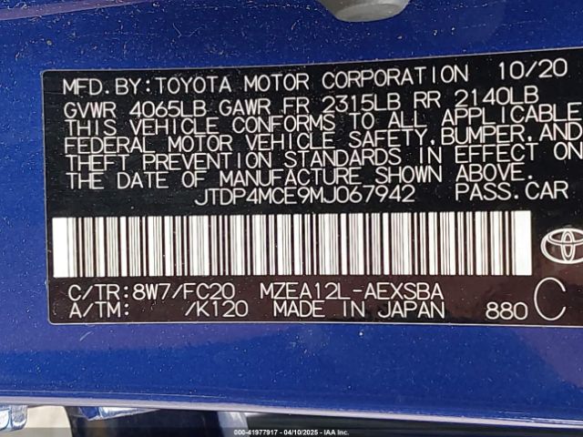 JTDP4MCE9MJ067942 Toyota COROLLA SE
