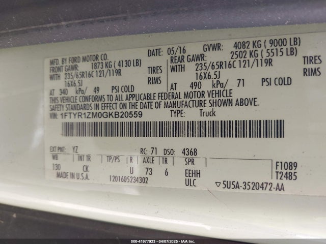 1FTYR1ZM0GKB20559 Ford Transit-250
