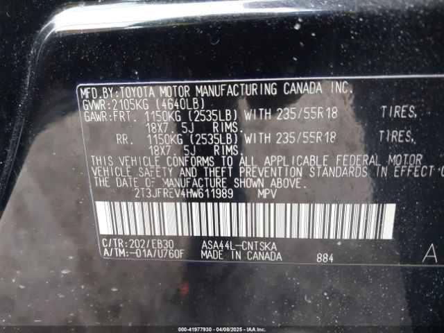 2T3JFREV4HW611989 Toyota RAV4 SE