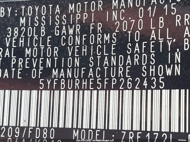 5YFBURHE5FP262435 Toyota Corolla S Plus