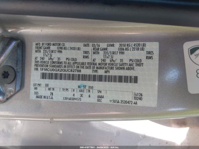 1FMCU0GX2GUC82788 Ford ESCAPE SE