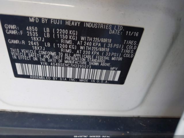4S4BSENC7H3295073 Subaru Outback 3.6r Limited