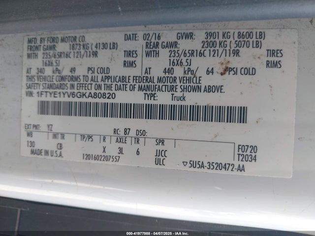 1FTYE1YV6GKA80820 Ford Transit-150