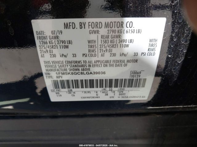 1FM5K8GC8LGA39036 Ford Explorer St