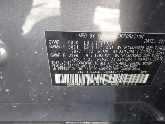 4S4WMAPD7M3447177 Subaru Ascent Limited