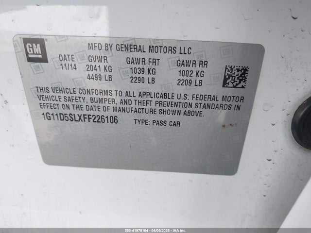 1G11D5SLXFF226106 Chevrolet MALIBU 2LT