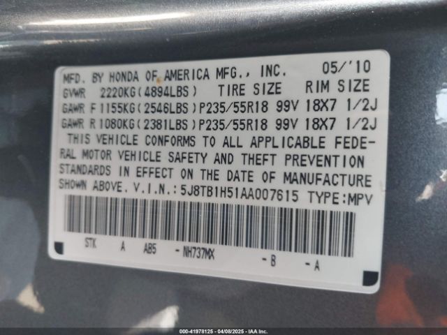 2010 ACURA RDX 5J8TB1H51AA007615 Photo 8