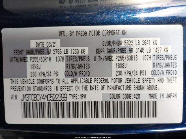 2021 MAZDA CX-9 JM3TCBCY4M0522399 Photo 8