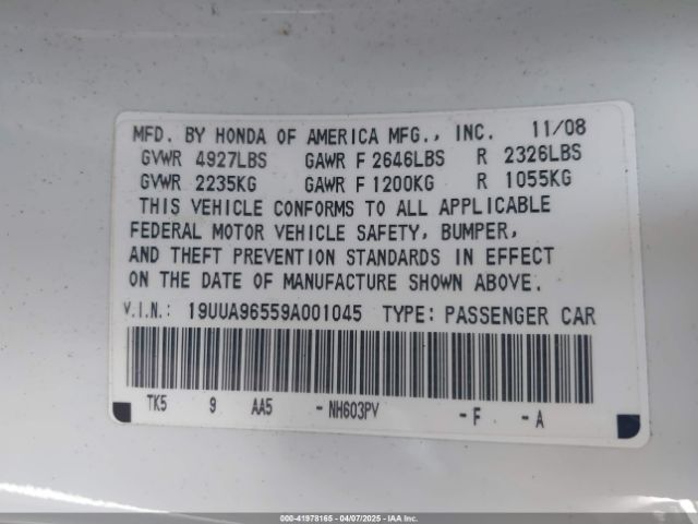 2009 ACURA TL 19UUA96559A001045 Photo 8