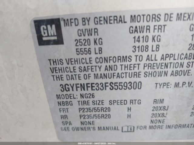 3GYFNFE33FS559300 Cadillac Srx Performance Collection