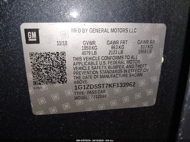 1G1ZD5ST7KF133962 Chevrolet MALIBU LT