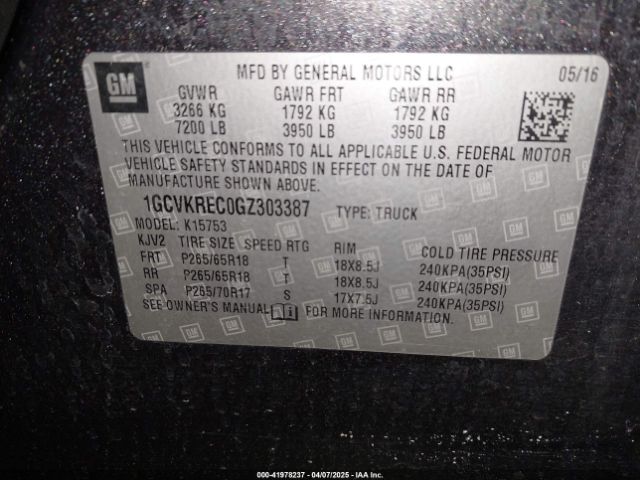 1GCVKREC0GZ303387 Chevrolet Silverado 1500 2lt