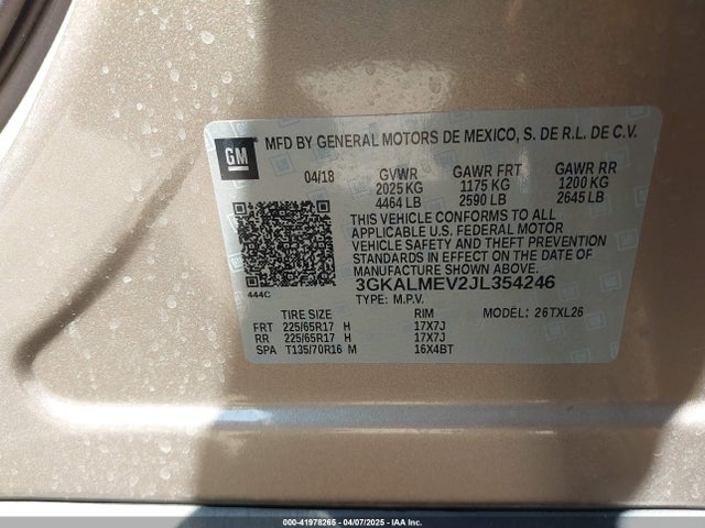 3GKALMEV2JL354246 GMC Terrain Sle