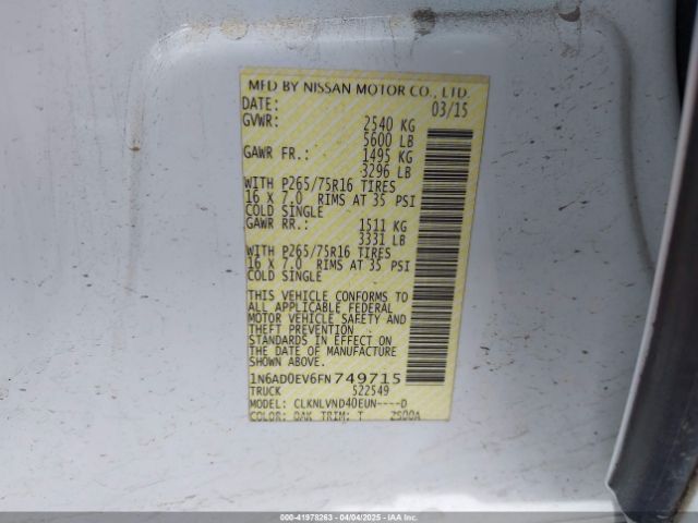 1N6AD0EV6FN749715 Nissan Frontier Pro-4x