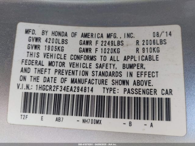 1HGCR2F34EA294814 Honda ACCORD LX