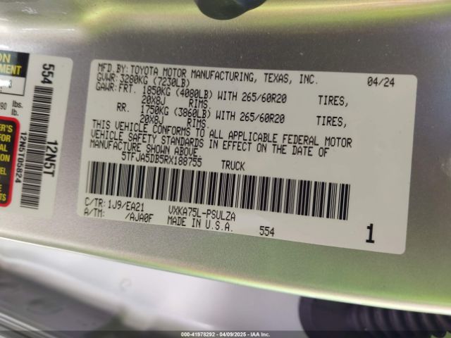 5TFJA5DB5RX188755 Toyota Tundra Limited 4wd