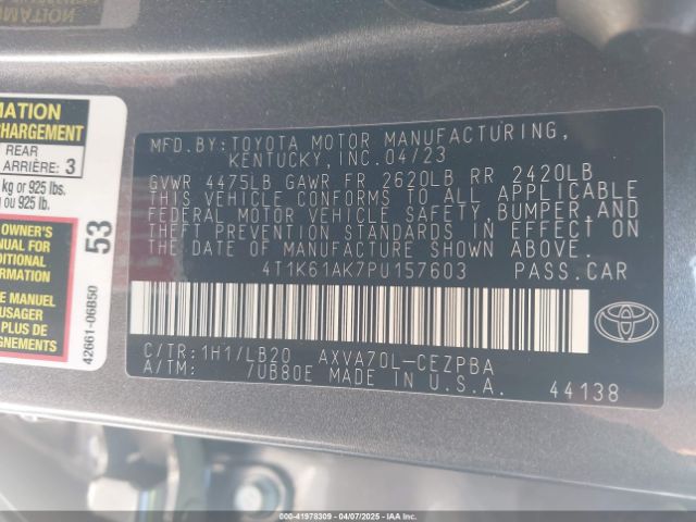 4T1K61AK7PU157603 Toyota CAMRY XSE